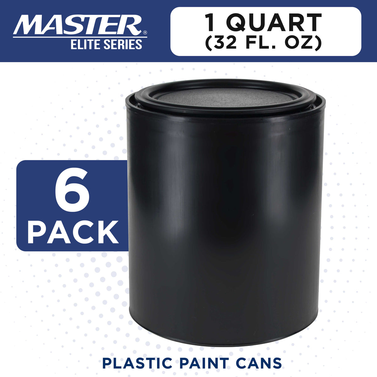 1 Quart Empty Plastic Paint Can Bucket, Pack of 6 - Triple Lock Airtight Lid Seal, 32 fl. oz. All-Plastic Coating Storage Can Pail Handle