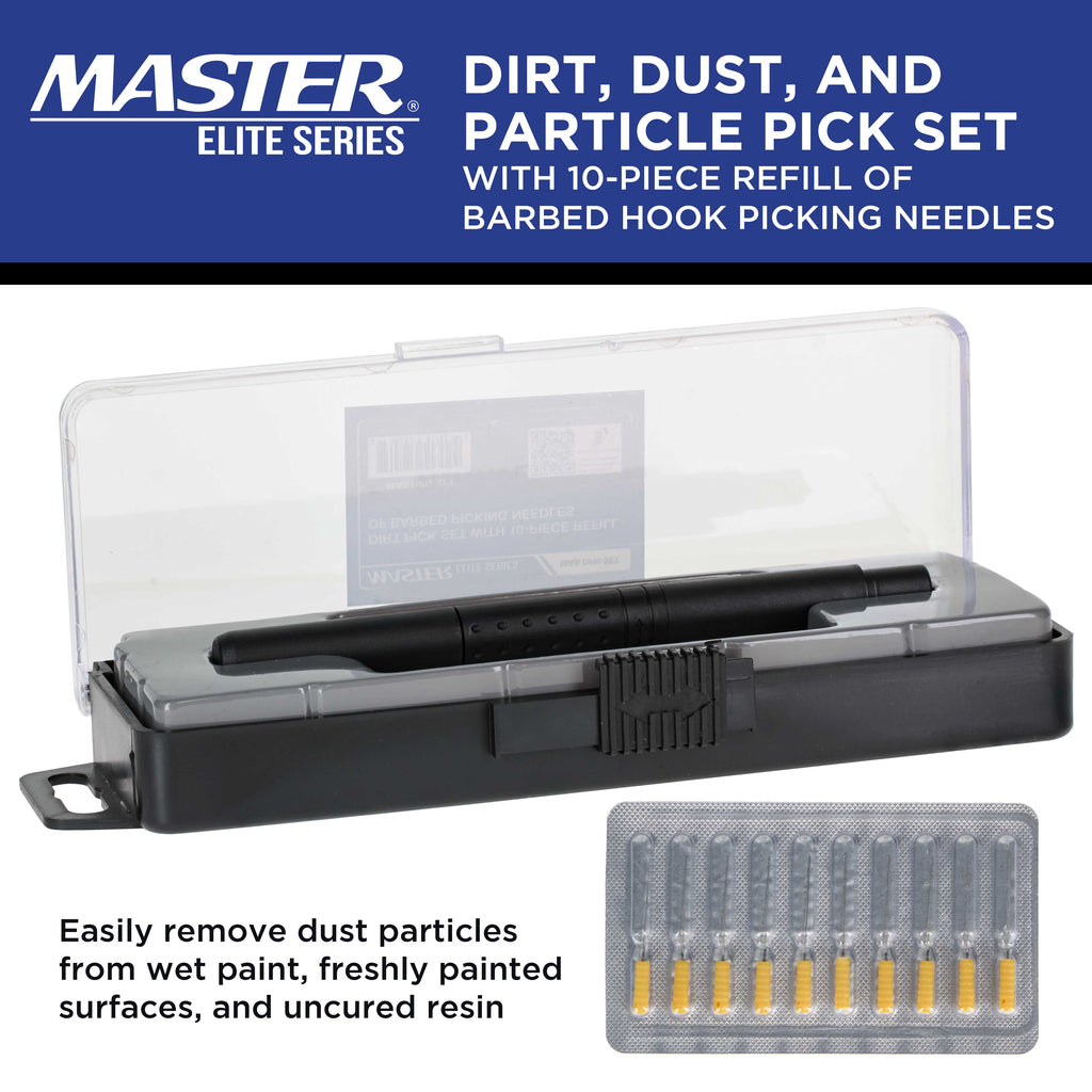 Dirt, Dust, and Particle Pick Set with 10-piece Refill of Barbed Hook Picking Needles - Remove Dust Particles from Wet Paint
