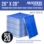 Premium Paint Spray Booth Tacky Intake Filter Panel 20" x 20", Box of 20, Internal Wire Frame, Crossdraft Booth Filtration Dirt Particles