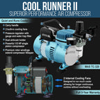 Cool Runner II Dual Fan Air Compressor System Kit with Plus Ultimate Airbrush Set with 3 Tips 0.2, 0.3 & 0.5 mm, Case, Dual-Action, 2