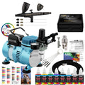 Cool Runner II Dual Fan Air Compressor System Kit with Plus Ultimate Airbrush Set with 3 Tips 0.2, 0.3 & 0.5 mm, Case, Dual-Action, 2
