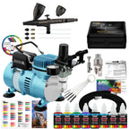 Cool Runner II Dual Fan Air Compressor System Kit with Plus Ultimate Airbrush Set with 3 Tips 0.2, 0.3 & 0.5 mm, Case, Dual-Action, 2