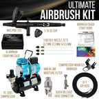 Cool Runner II Dual Fan Air Storage Tank Compressor System Kit with Plus Ultimate Airbrush Set with 3 Tips 0.2, 0.3 and 0.5 mm, Case
