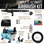 Cool Runner II Dual Fan Air Compressor System Kit with Plus Ultimate Airbrush Set with 3 Tips 0.2, 0.3 and 0.5 mm, Case, Dual-Action