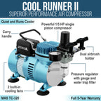 Cool Runner II Dual Fan Air Compressor System Kit with Plus Ultimate Airbrush Set with 3 Tips 0.2, 0.3 and 0.5 mm, Case, Dual-Action