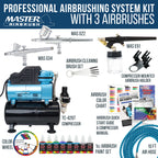 Super Cool Runner Dual Fan Air Compressor with Storage Tank - Airbrushing System Kit with 3 Airbrushes, 6 Color Acrylic Paint Art Set
