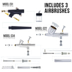 Super Cool Runner Dual Fan Air Compressor with Storage Tank - Airbrushing System Kit with 3 Airbrushes, 6 Color Acrylic Paint Art Set