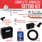 Multi-Purpose Airbrush Kit with Mini Compressor, Dual-Action Gravity Feed Airbrush. Air Hose and 8 Color Tattoo Paint Set