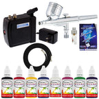 Multi-Purpose Airbrush Kit with Mini Compressor, Dual-Action Gravity Feed Airbrush. Air Hose and 8 Color Tattoo Paint Set