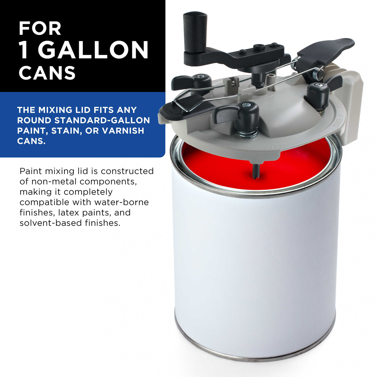 Paint Can Mixing Lid & Pouring Spout, 1 Gallon Size - Mix Blade for Easy, Mess-Free Stirring, Pouring, Storing - Pistol Grip Handle