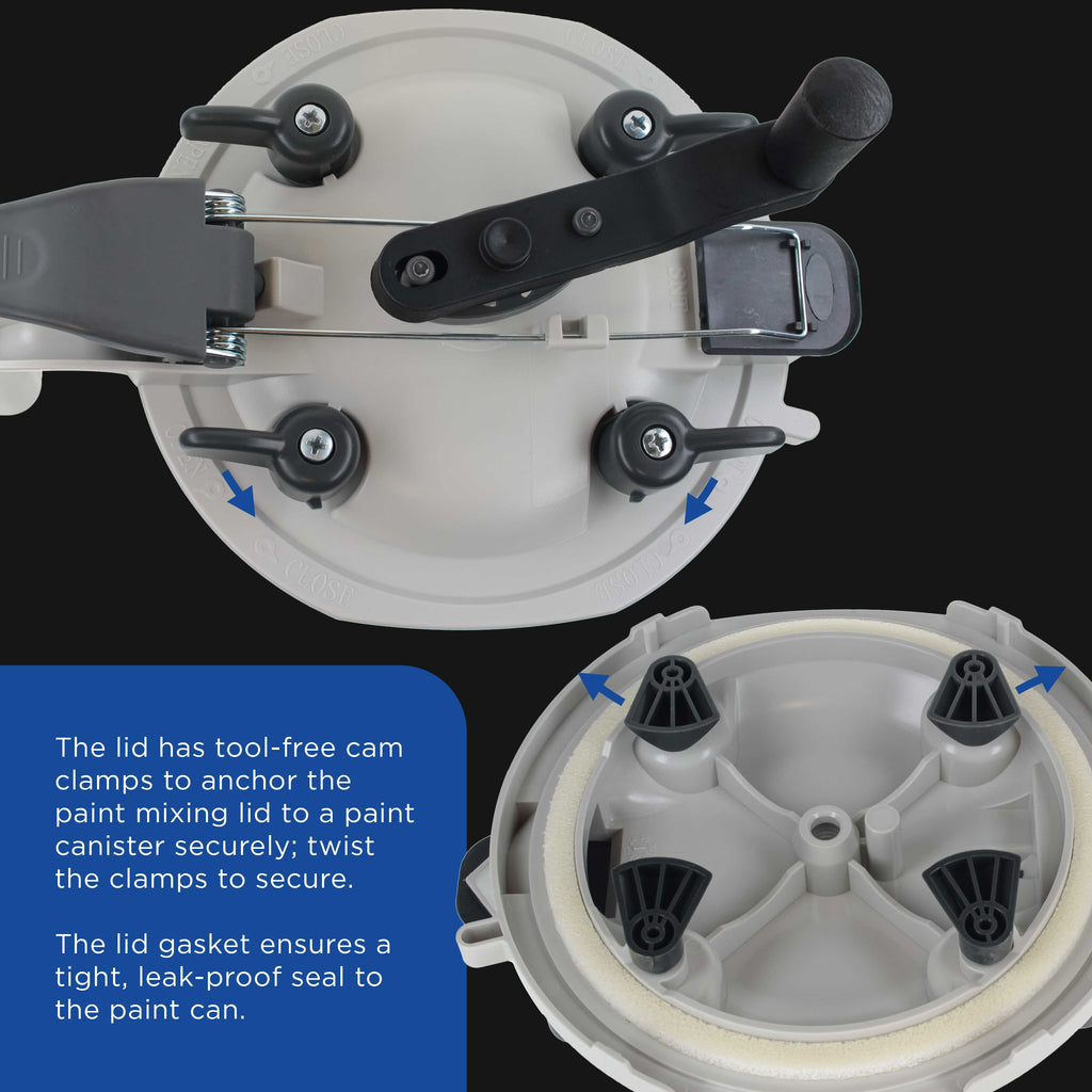 Paint Can Mixing Lid & Pouring Spout, 1 Gallon Size - Mix Blade for Easy, Mess-Free Stirring, Pouring, Storing - Pistol Grip Handle