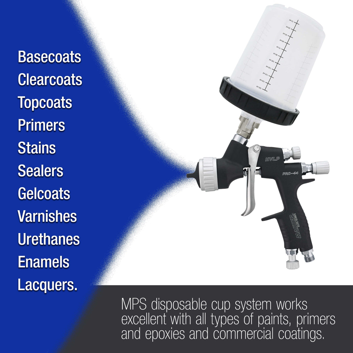 Master Paint System MPS Disposable Paint Spray Gun Cup Liners and Lid System, 50 Pack Mini Size 6 Ounce (180ml) Kit