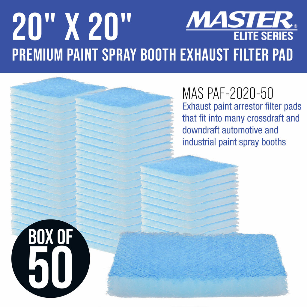 Premium Paint Spray Booth Exhaust Filter Pad 20" x 20", Box of 50-18 Gram Fiberglass Paint Arrestors - Captures Traps Overspray Paint Particles