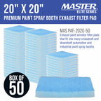 Premium Paint Spray Booth Exhaust Filter Pad 20" x 20", Box of 50-18 Gram Fiberglass Paint Arrestors - Captures Traps Overspray Paint Particles