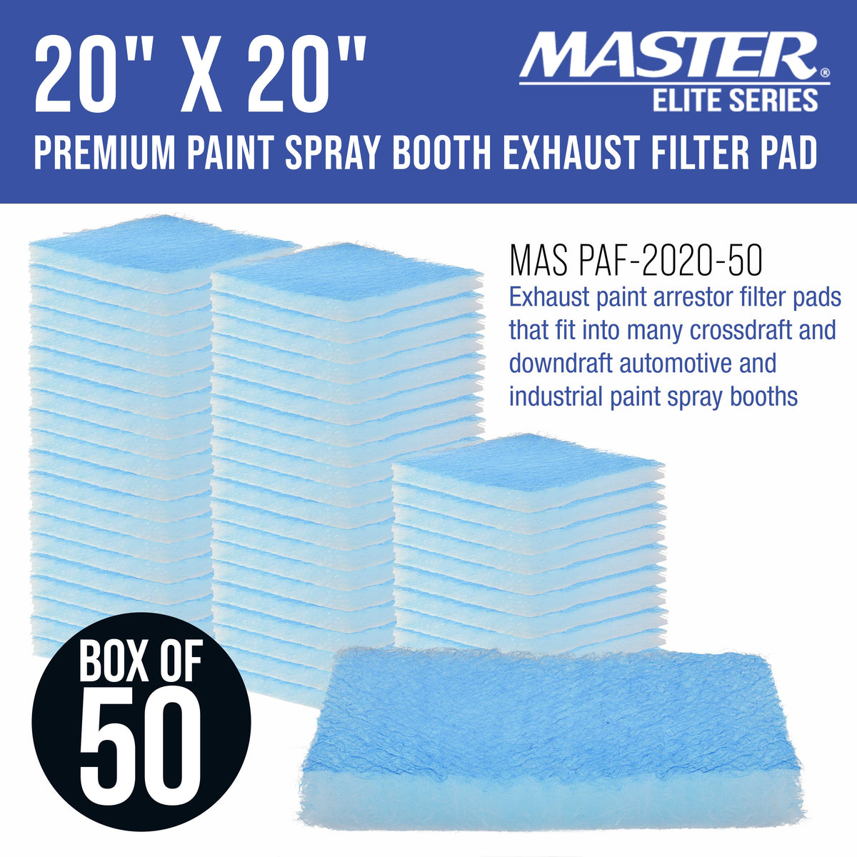 Premium Paint Spray Booth Exhaust Filter Pad 20" x 20", Box of 50-18 Gram Fiberglass Paint Arrestors - Captures Traps Overspray Paint Particles