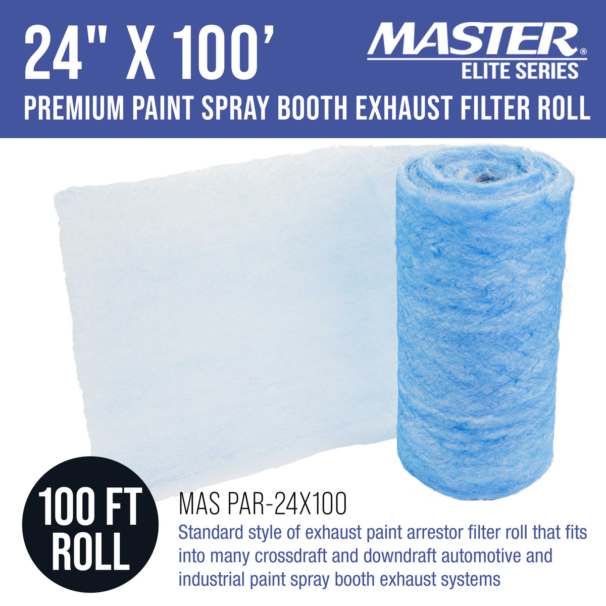 Premium Paint Spray Booth Exhaust Filter Roll, 24" x 100' - 18 Gram Fiberglass Paint Arrestor - Traps Overspray Paint Particles