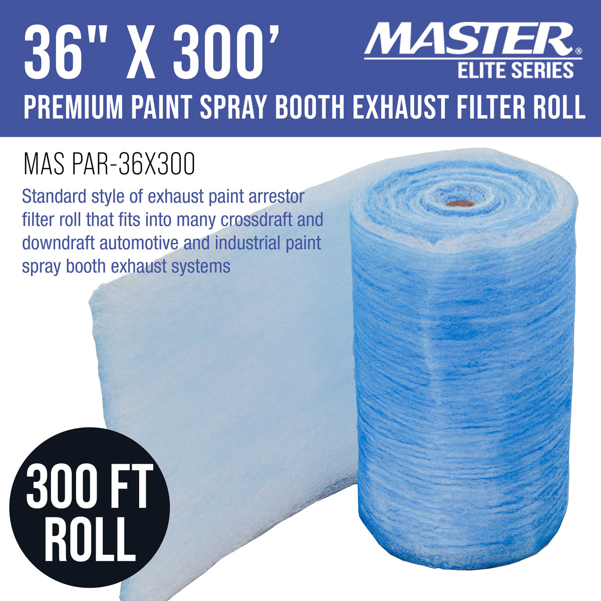 Premium Paint Spray Booth Exhaust Filter Roll, 36" x 300' - 18 Gram Fiberglass Paint Arrestor - Traps Overspray Paint Particles