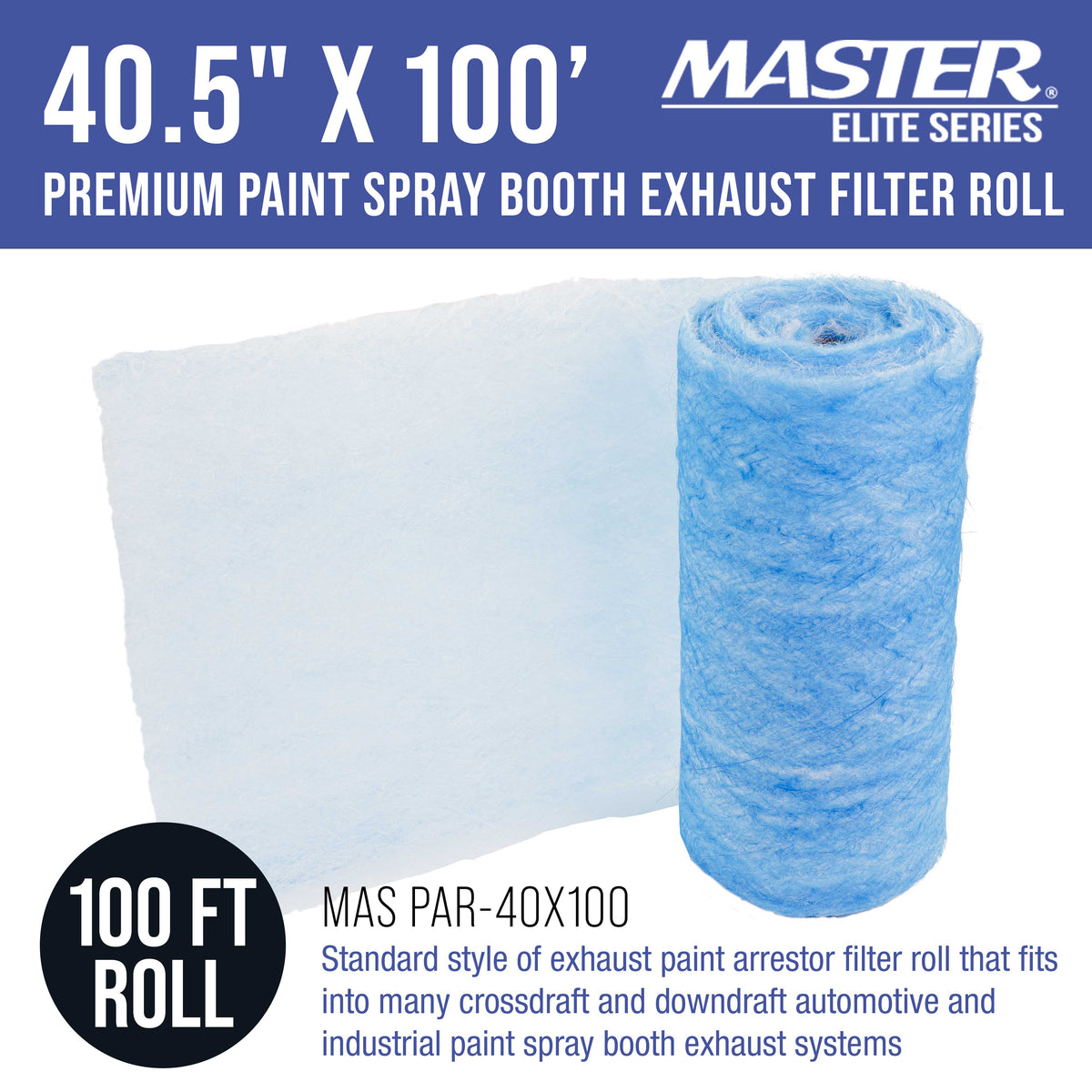 Premium Paint Spray Booth Exhaust Filter Roll, 40.5" x 100' - 18 Gram Fiberglass Paint Arrestor - Traps Overspray Paint Particles