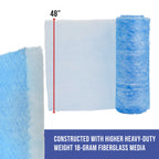 Premium Paint Spray Booth Exhaust Filter Roll, 48" x 100' - 18 Gram Fiberglass Paint Arrestor - Traps Overspray Paint Particles