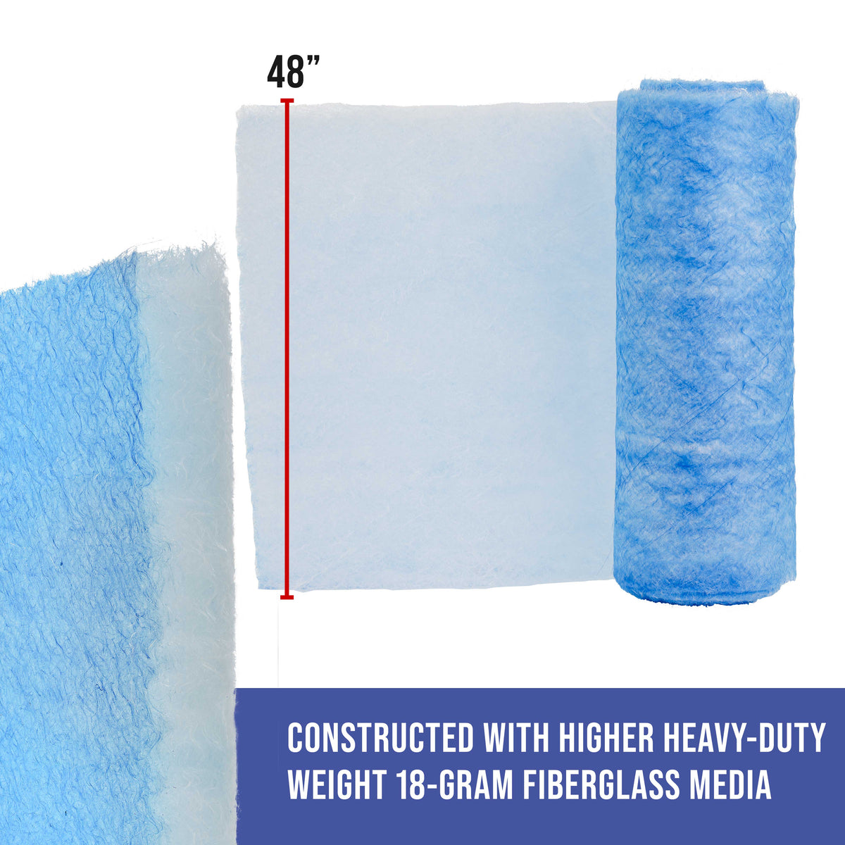 Premium Paint Spray Booth Exhaust Filter Roll, 48" x 100' - 18 Gram Fiberglass Paint Arrestor - Traps Overspray Paint Particles
