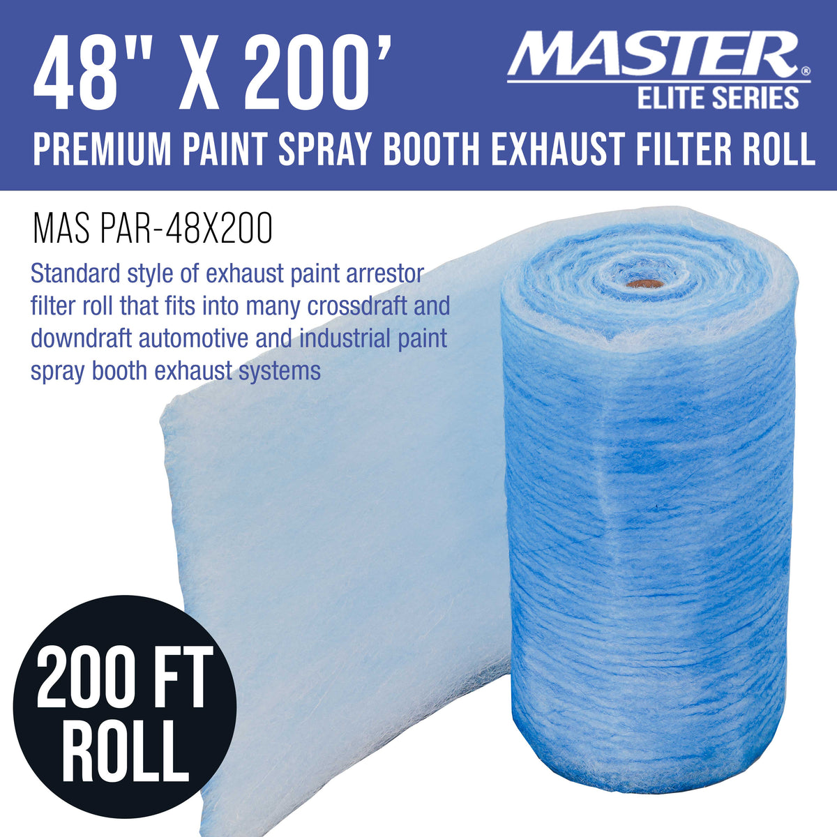Premium Paint Spray Booth Exhaust Filter Roll, 48" x 200' - 18 Gram Fiberglass Paint Arrestor - Traps Overspray Paint Particles