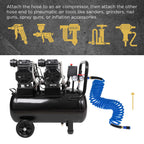 Series 1/4" x 25' Polyurethane Recoil Air Hose with Bend Restrictors and 1/4" NPT Male Fitting Ends, Universal Aluminum Coupler, I/M Plug