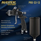 High Performance PRO-33 HVLP Paint Sprayer Gun with 1.3mm Tip, 1L Cup, Regulator Gauge, MPS Adapter