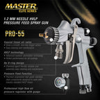 PRO-55 HVLP Automotive Spray Paint Gun with 1.2mm Tip - Pressure Feed Spray Gun for Painting Car Basecoats, Clearcoats, Industrial Coatings & Woodworking Coatings - Superior Atomization