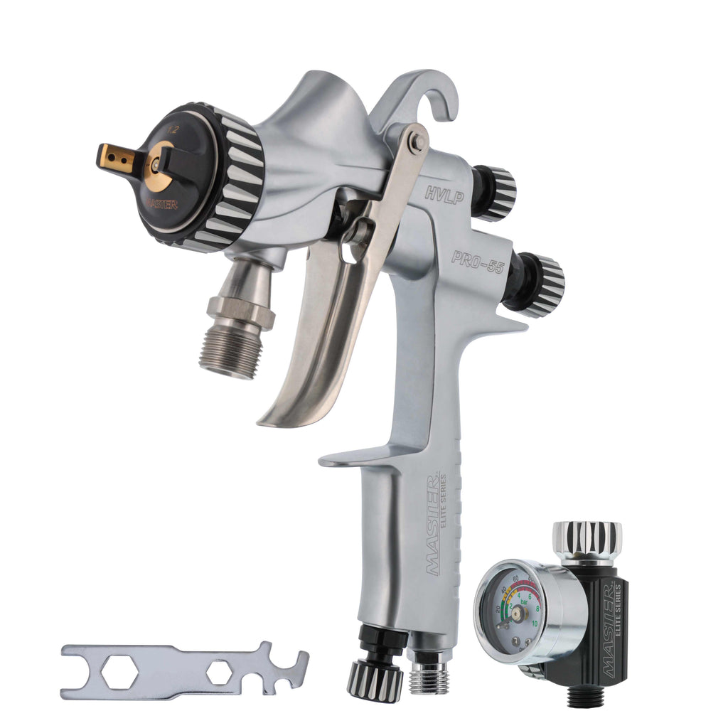PRO-55 HVLP Automotive Spray Paint Gun with 1.2mm Tip - Pressure Feed Spray Gun for Painting Car Basecoats, Clearcoats, Industrial Coatings & Woodworking Coatings - Superior Atomization