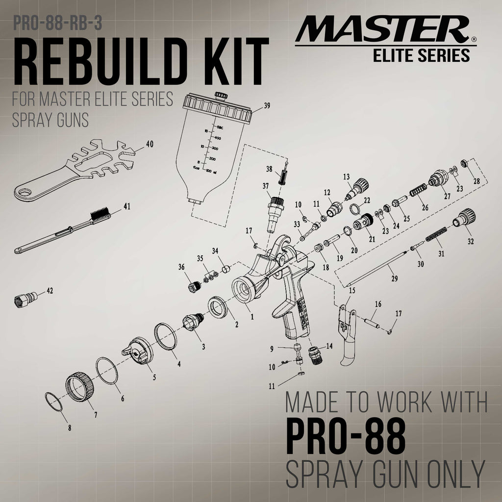 HVLP Spray Gun Airflow Control Assembly, Rebuild Kit #3 - Air Adjusting Knob, Rod and Seals - For PRO-88 HVLP Spray Guns