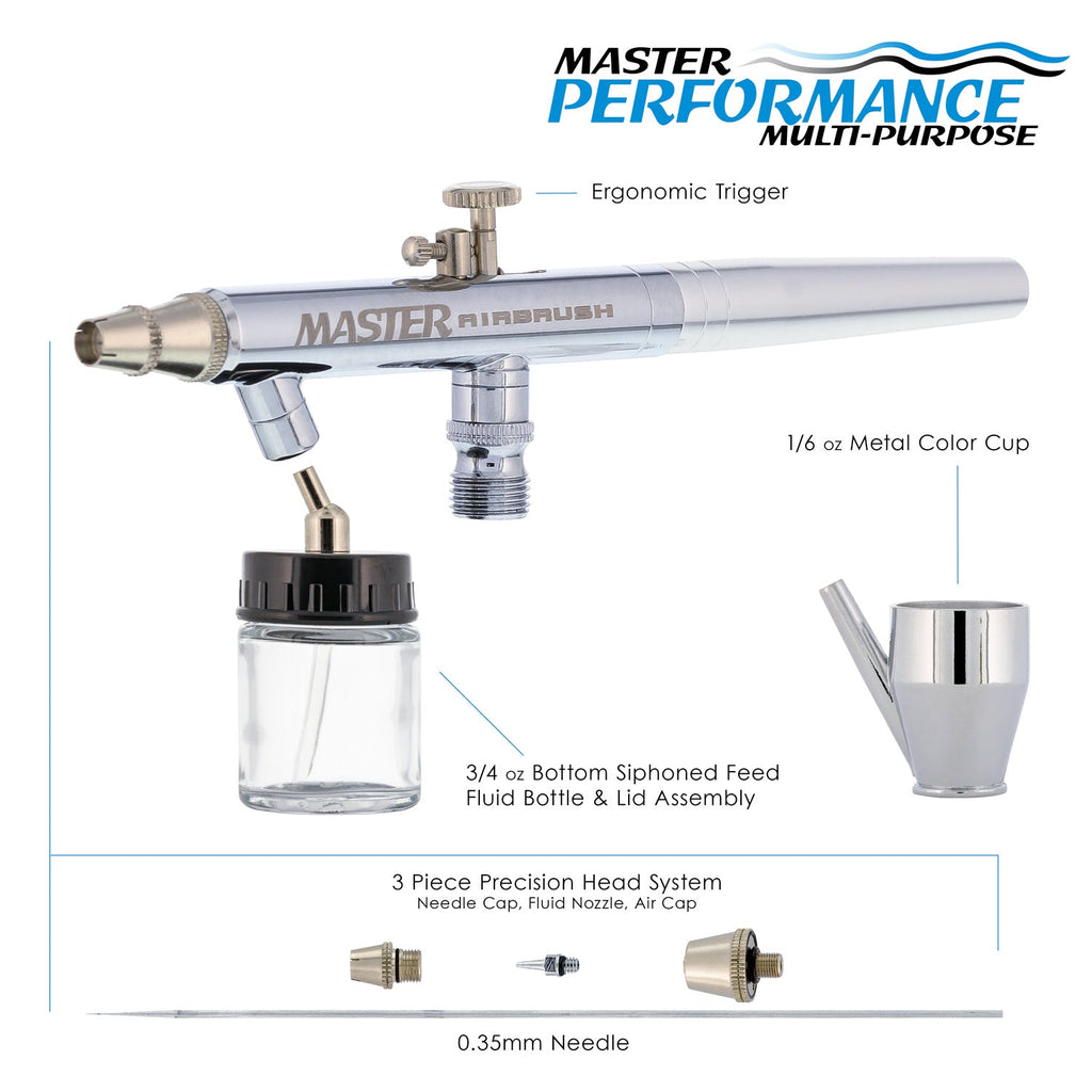S68 Multi-Purpose Precision Dual-Action Siphon Feed Airbrush Gun with 0.35mm Tip, 3/4 oz Bottle, Cup & 6 Foot Hose