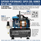 1/5 HP Super Cool Runner Dual Fan Tank Air Compressor Kit Model TC-426 - Professional Single-Piston, Regulator Water Trap, Holder