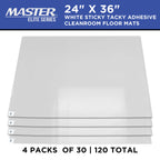 Sticky Tacky Adhesive Cleanroom Floor Mats, 24" x 36", 4 Packs of 30 White Sheets - Trap Debris, Laboratory, Spray Booth, Construction