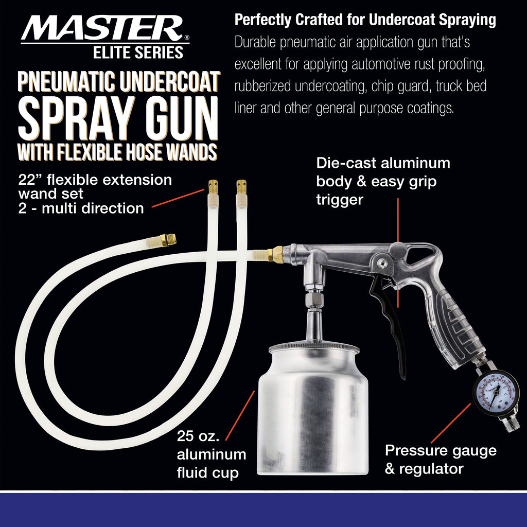 Undercoating Spray Gun with Regulator, 25 oz Suction Feed Cup & 2 Flexible Extension Wands - Pneumatic Automotive Application Sprayer