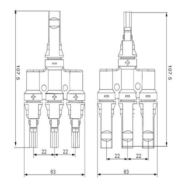MC4 H-Branch 3-to-1 Branch Joiner Solar Connector Pair