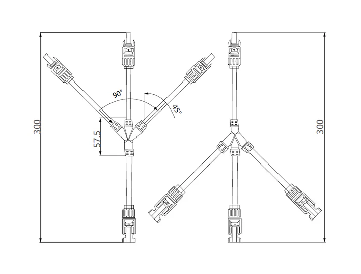 MC4 Y-Branch 3-to-1 Branch Joiner Solar Connector Pair