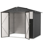 8' x 6' Galvanized Metal Garden Shed with 2 Windows, 4 Vents and Lockable Doors, Dark Grey