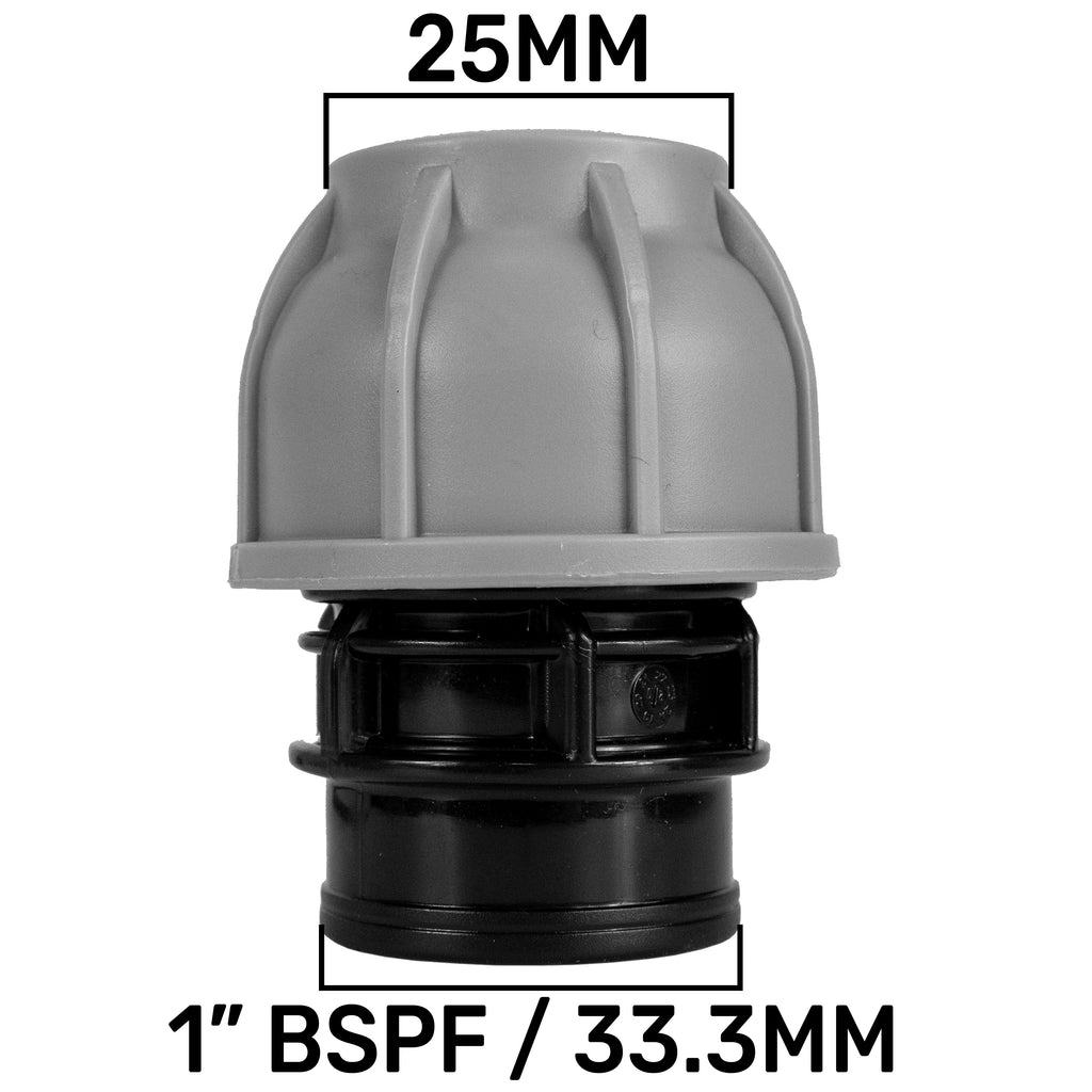 1” BSP Water Butt Fitting with 25mm MDPE Straight