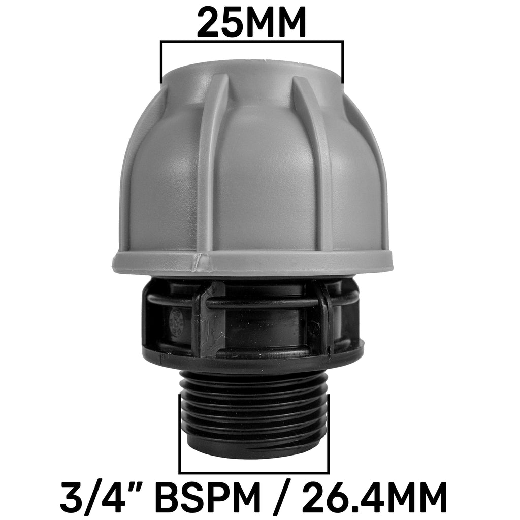 Wall Flange Kit 25mm MDPE + Large Plastic Valve & 25mm MDPE Straight