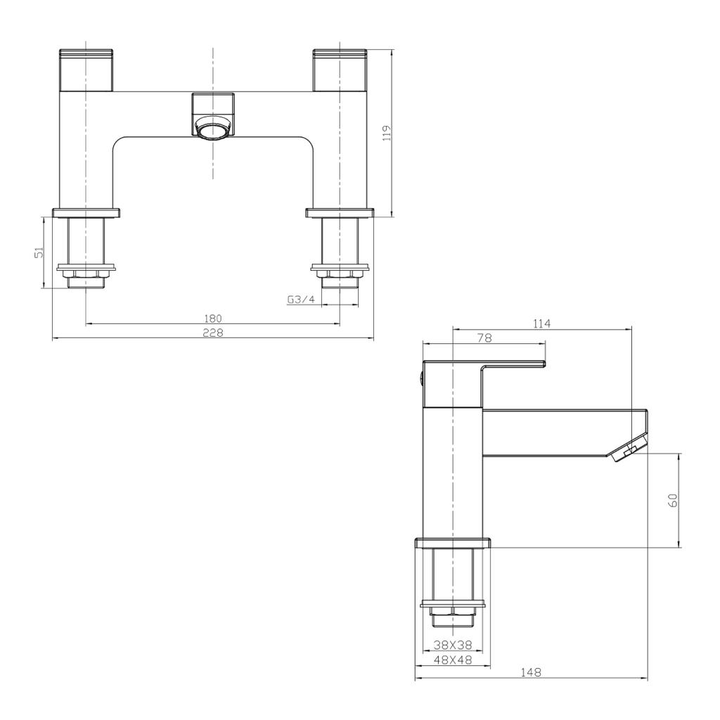 Mist Square Bath Filler Tap