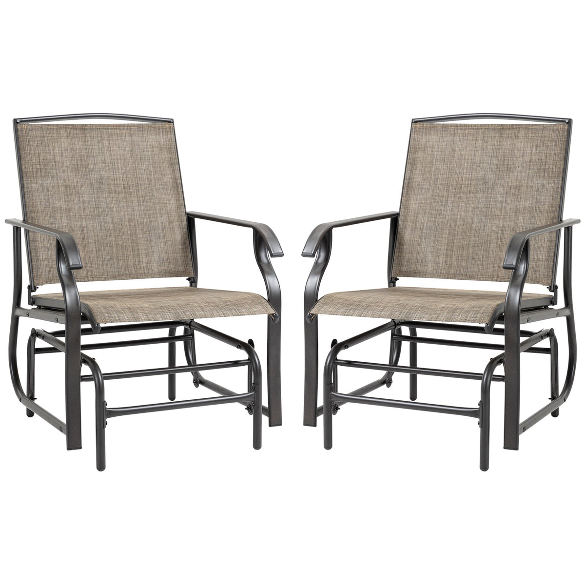 2 Pieces Outdoor Glider Rocking Chair Set with Breathable Mesh Fabric, Dark Brown