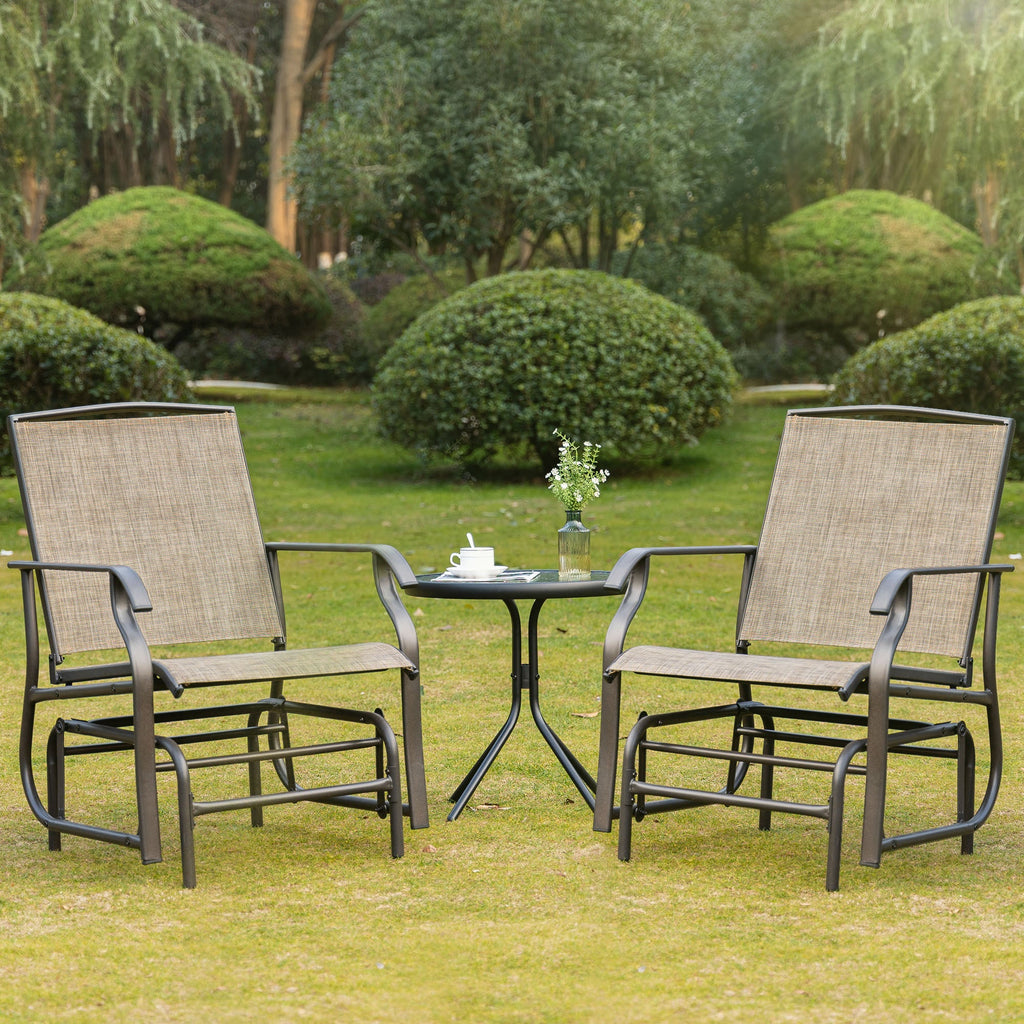 2 Pieces Outdoor Glider Rocking Chair Set with Breathable Mesh Fabric, Dark Brown