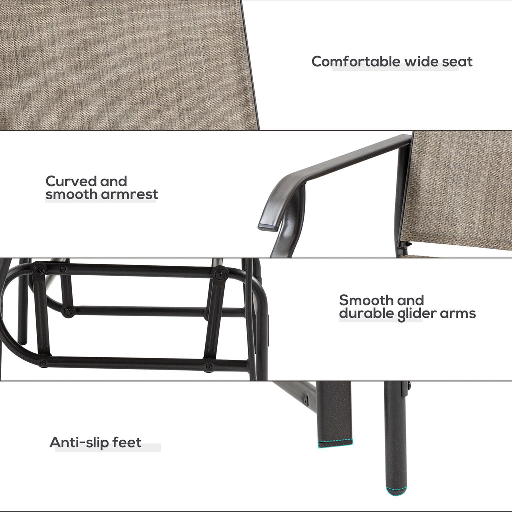 2 Pieces Outdoor Glider Rocking Chair Set with Breathable Mesh Fabric, Dark Brown