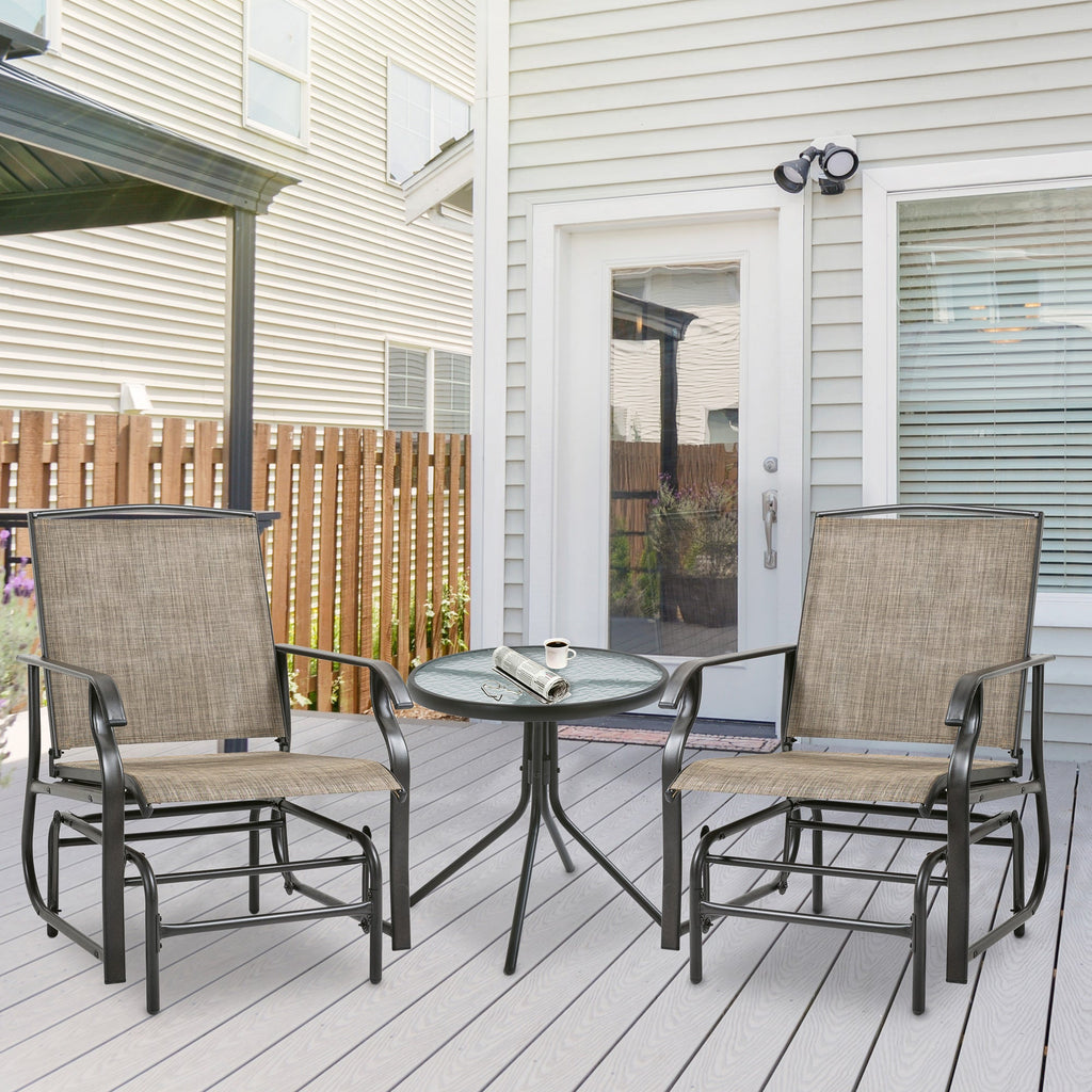 2 Pieces Outdoor Glider Rocking Chair Set with Breathable Mesh Fabric, Dark Brown