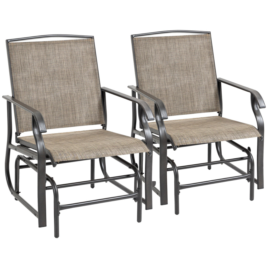 2 Pieces Outdoor Glider Rocking Chair Set with Breathable Mesh Fabric, Dark Brown