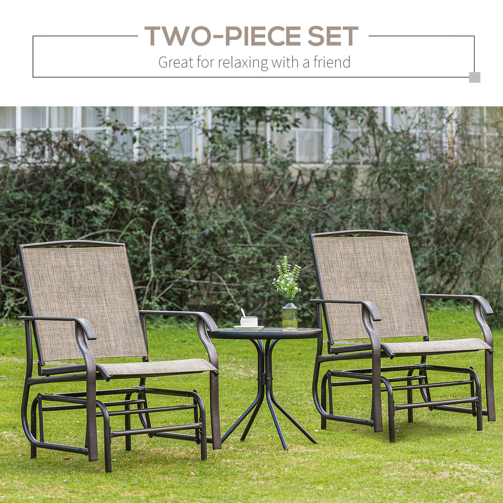 2 Pieces Outdoor Glider Rocking Chair Set with Breathable Mesh Fabric, Dark Brown