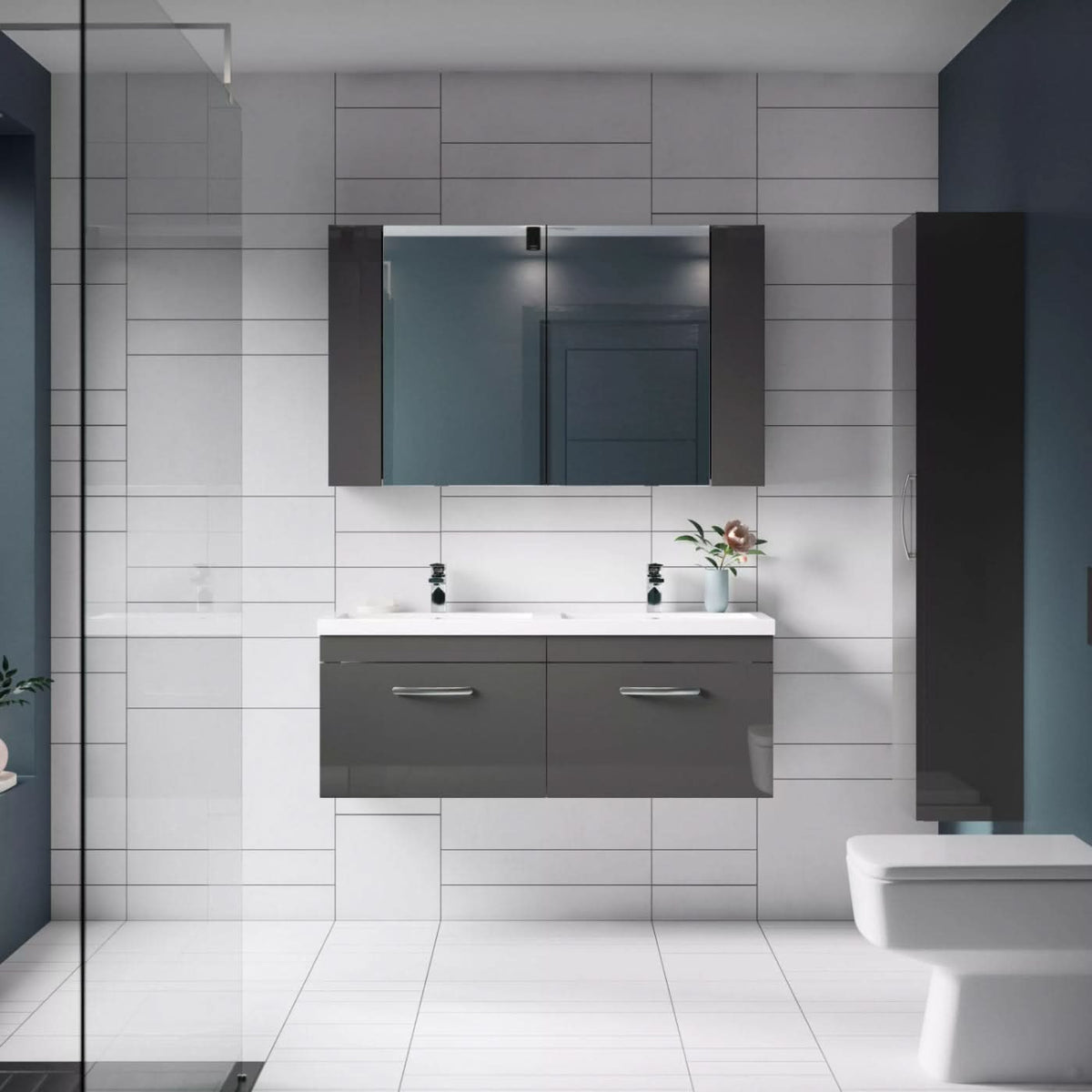 Zenith Non Illuminated Mirror Cabinet 75/25 - 713mm x 600mm - Gloss Grey