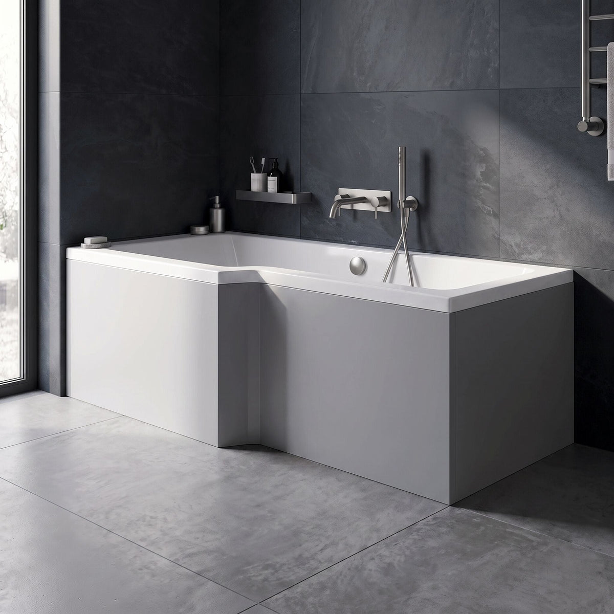 Crosswater L-Shaped Square Shower Bath Front Panel - 1700mm