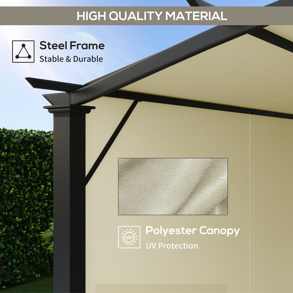 11' x 11' Retractable Pergola Canopy with Arched Metal Frame, Beige