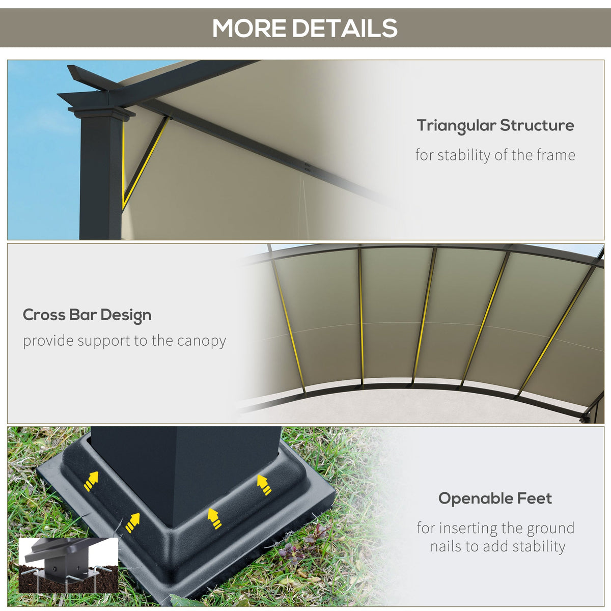 11' x 11' Retractable Pergola Canopy with Arched Metal Frame, Beige
